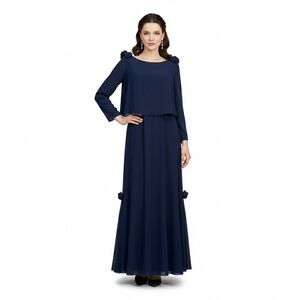 Jovani Navy Blue Off Shoulder Full Length Gown with Rosette Details Size 10